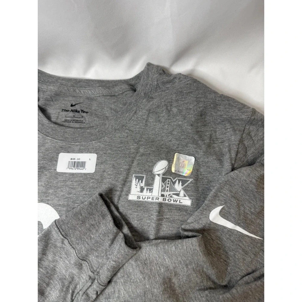Nike New England Patriots Super Bowl LIX Go Pats Long Sleeve Gray Shirt Mens L